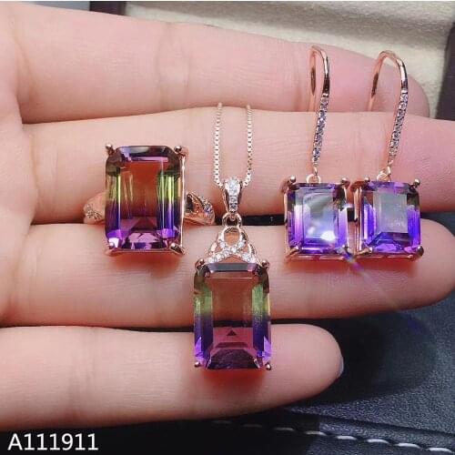 KJJEAXCMY fine jewelry 925 sterling silver inlaid Ametrine exquisite necklace pendant ring earring female Suit fashion