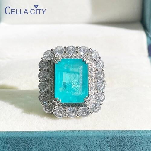 Cellacity Classic Brazilian Paraiba Tourmaline Gemstones Ring for charm lady with 10*14 big stone wedding party fine jewelry