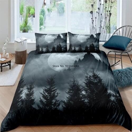 Night Scene Moon Bedding Set Super Soft Lakes and Forest Duvet Cover with Pillowcases Luxury Home Textiles King Queen Bedspread
