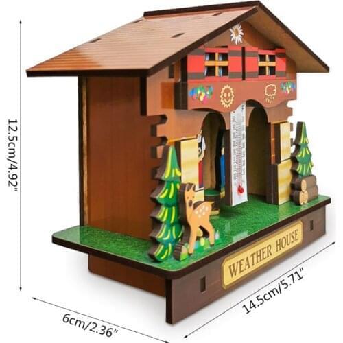 Creative Wooden House Barometer Thermometer Wall Mounted Weather Hygrometer Home 69HF