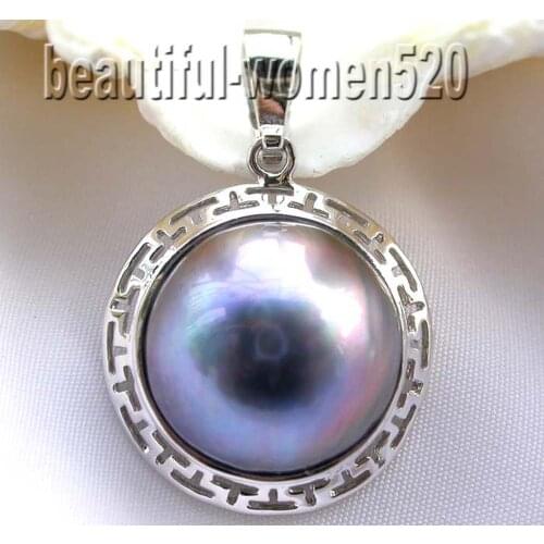 P7768 White Blue Pink 20mm South Sea Mabe Pearl Swastika Pendant Sterling-Silver 14KT