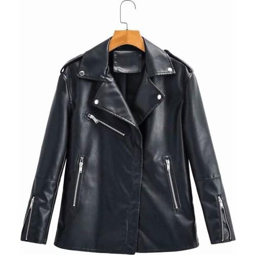 Brand New Autumn Women Faux Leather Jacket Casual Loose Soft Pu Motorcycle Punk Leather Coat Female Zipper oversized Outerwear