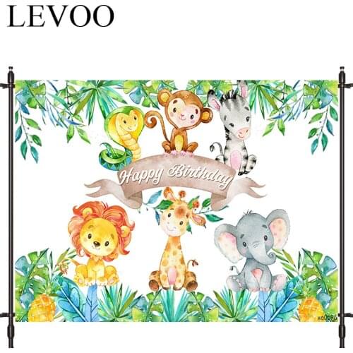 LEVOO Photography Background Zoo Cartoons Birthday Lion Giraffe Fabric Custom Shoot Prop Background Photocall Photo Studio