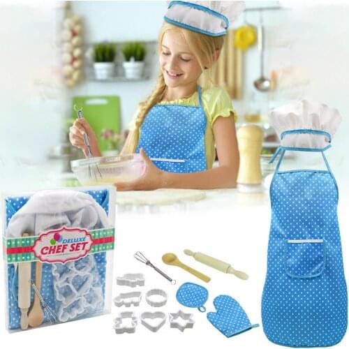 13pcs/Set Cooking Kit Puzzle Smooth Edge Fabric Kitchen Cooking Set with Apron for Fun Role Playing Girls Toys Cooking Set