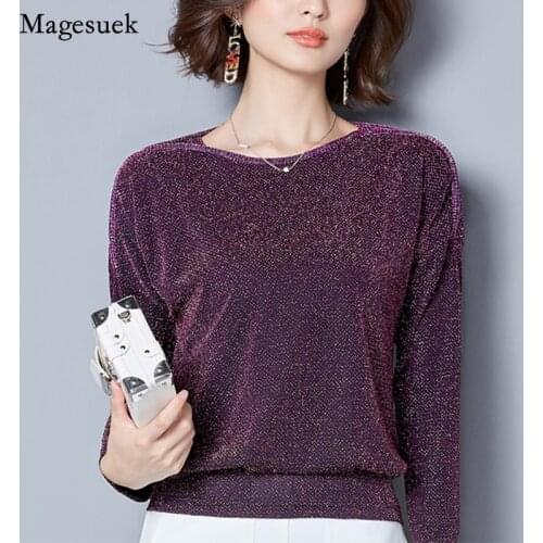 Autumn Plus Size Long Sleeve Shirts Tops Women Loose Casual Lace Glitter Sloid Women Blouse Office Ladies Tops Blusas 83J 30