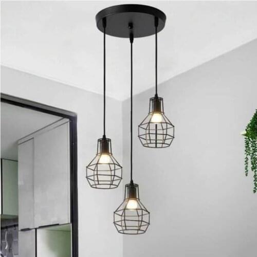Nordic Loft E27 Retro Iron Cage Hanging Light Modern Light Fixture American Industrial Vintage Kitchen Pendant Lamps Chandelier