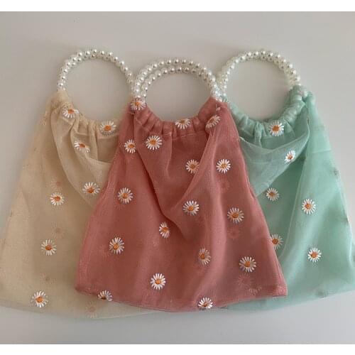 2020 Spring Summer Newest Trendy Little Daisies Organza Tote Embroidered Handbags For Women Fresh Sweet Shopping bag Hot sale