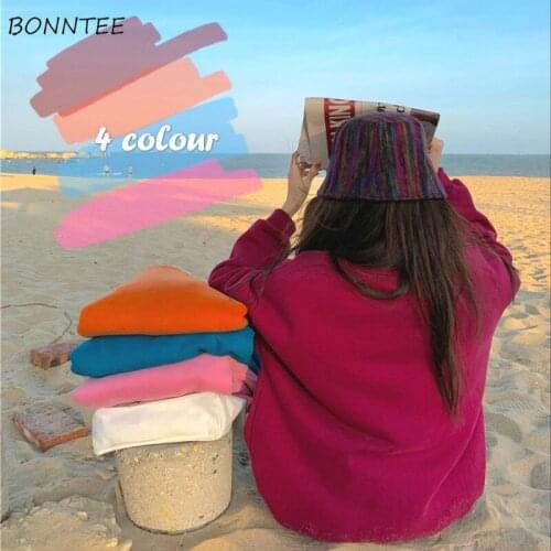 Sweatshirts Women Lovely Chic Thicker Autumn Basic Trendy Korean Clothes for Teens All-match Simple Pure Preppy Girls Hoodies