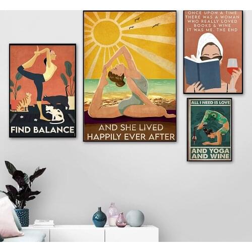 Vintage Modern Minimalist Canvas Painting Yoga Body Find Balance Art Printing Poster Pictures Home Decor Room Clubhouse