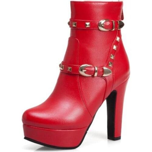 QPLYXCO 2019 Fashion Big Size 34-50 Autumn Winter fur Ankle Boots Women zipper High Heels12cm Pumps Platform Shoes woman 3018