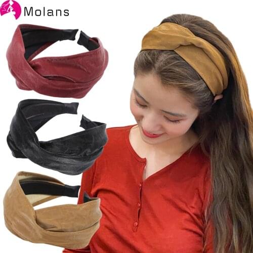 Molans 2020 Women PU Leather Headbands Wide Cross Hairbands Hair Hoop Girls Fashion Hair Bands Bezel Headdress Hair Accessories