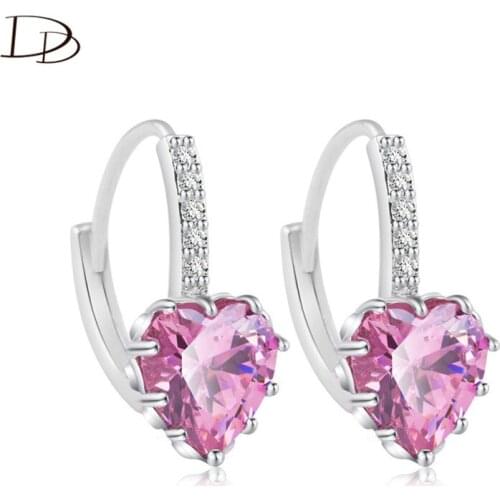 DODO Silver Color 7 Color AAA Zirconia Hoop Earrings Fow Women Elegant Heart Shape Big Pink Blue Crystal Brincos Femme Gift E131