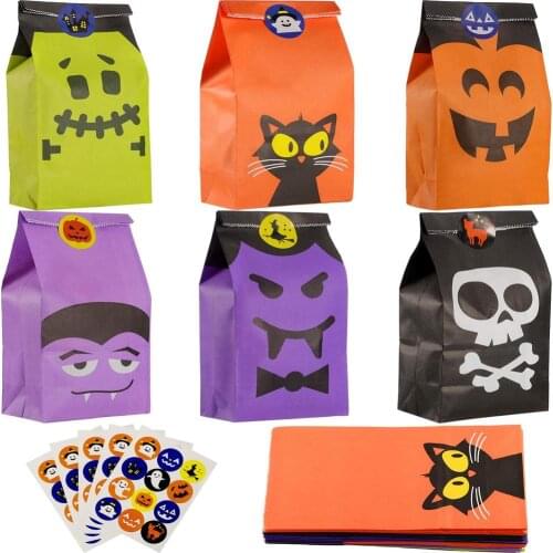 1 Pcs Halloween Craft Paper Gift Bags Cookie Candy Pastry Packaging Pumpkin Pattern Party Favors Bags 3cm Round Decor Stickers