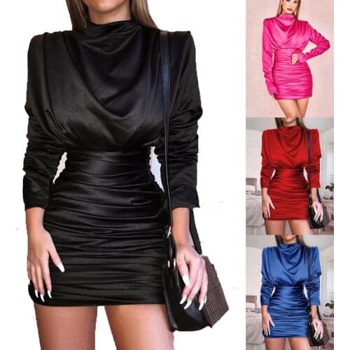 2019 Pudcoco Women Fold OL Ladies Long Sleeve Bodycon Evening Party Short Mini Dress