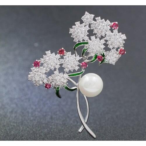 5A Cubic Zirconia Fuchsia Flower Brooch Broach Pin Pendant High Quality Women Jewelry Dress Accessories HR01806