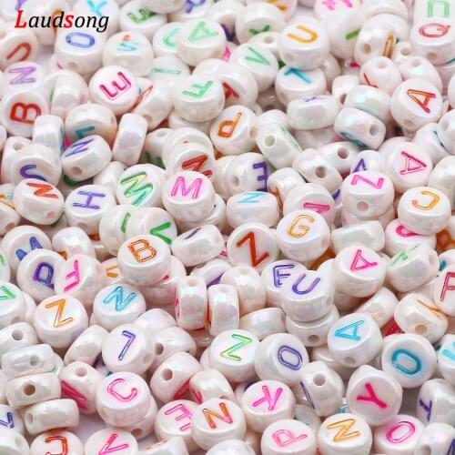 7mm Colorful Mixed Letter Acrylic Beads Round Flat Alphabet Loose Beads For Jewelry Making Handmade Diy Bracelet Necklace