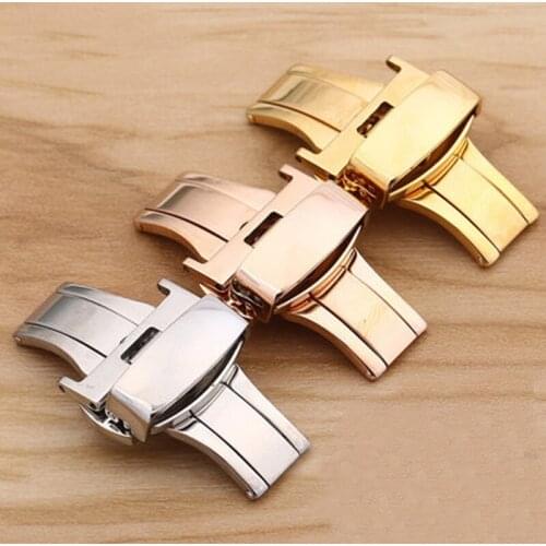 Watch Accessories Silver Rose Gold Double Button Butterfly Buckle for Tissot Longines Stainless Steel Leather Buckle Buckle