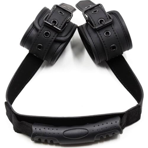 Black Leather Handcuffs For Sex Game Traction Handle Slave Bondage Bdsm Handcuffs Sex Toys For Woman Couples Games