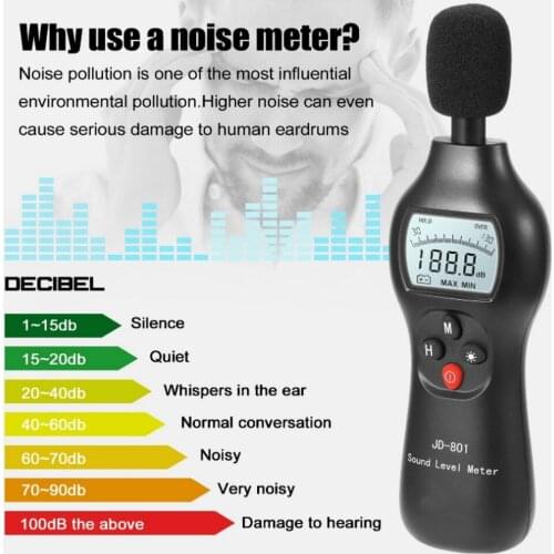 30-130dB Digital Sound Level Meter Decibel Tester Noise Tester Audio Detector Volume Measuring Instrument with LCD Alarm