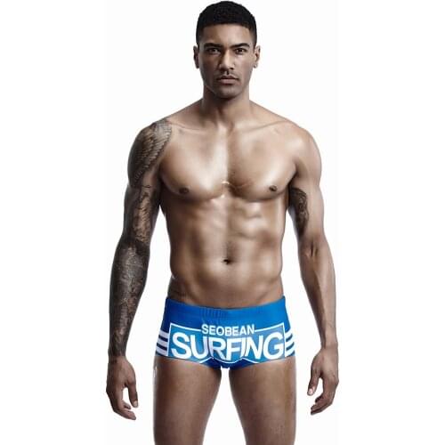 Blue black men swimming boxer swimsuit men sexy low waist swimwear 2021 new gay bikini swim trunks men beachwear bathing suits