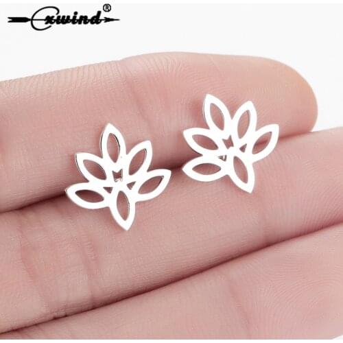 Cxwind Simple Hollow Leaf Stud Earrings Charm Bohemia Ethnic Hollow Out Flower Earrings For Women New Fashion Jewelry Brincos
