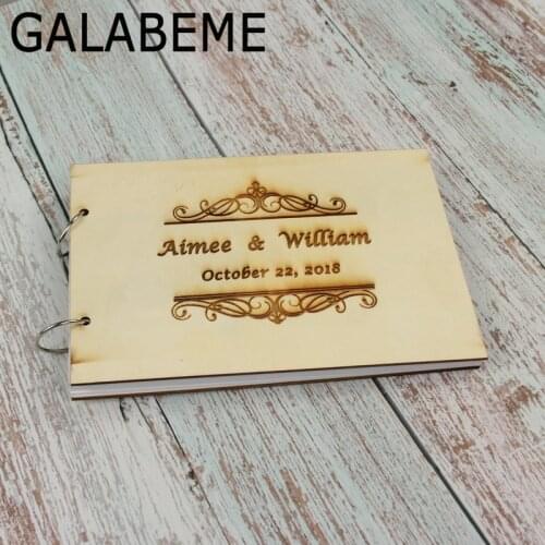 21.5X15cm Custom name date Wedding Guest Book Personalized Engraved logo Wooden Wedding Signature Book weddding decoration
