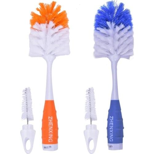 Infant Child Milk Feed Bottle Nipple Pacifier Nozzle Tube Cleaning Brush 2 in 1 Baby Nylon Bottle Brushes for Cleaning Kids