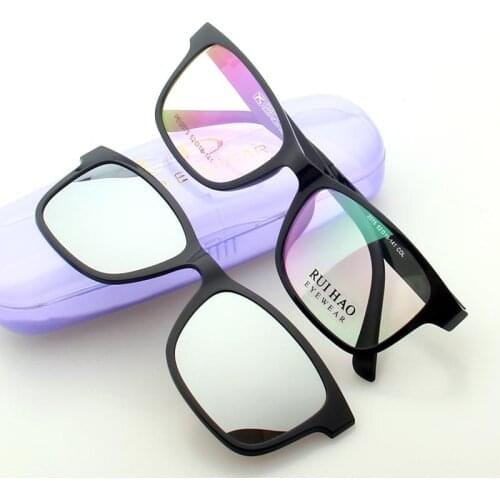 Brand Eyeglasses Frame Rectangle Glasses Frame Men Women 2in1 Polarized Sunglasses Glases clip on 2075