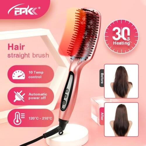 FMK PTC Heating Hair Straightener Brush Comb Infrared Hair Brush Negative Hot Ionic Hair Straightening Electric Irons Hairbrush