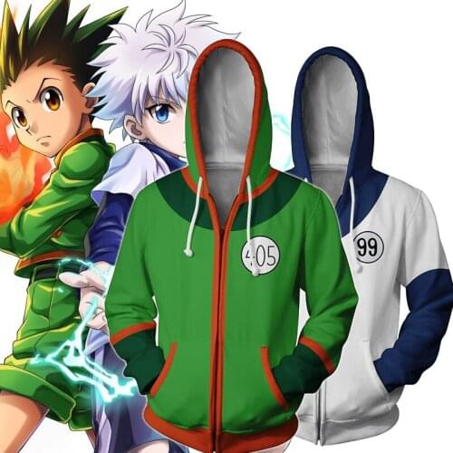 Killua Zoldy HUNTER x HUNTER Cosplay Hoodies Gon Freecss Costume Hisoka Killua Zoldyck Hooded Zip Jacket Adult Halloween Coats