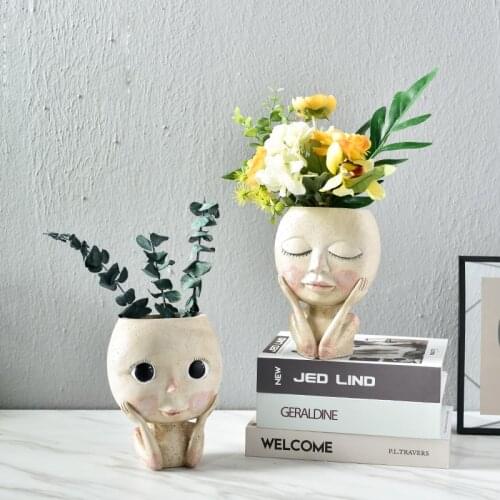 Creative face vase Resin Ornament doll figurines nordic vases Cartoon living room flower vase home decoration accessories