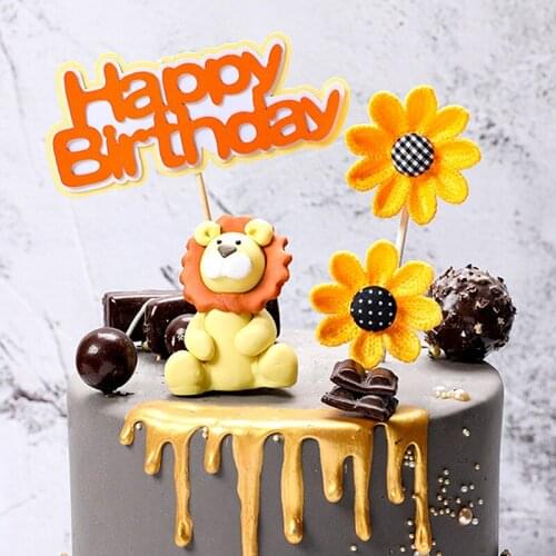 Lion Sunflower Cake Topper Star Safari Jungle Theme Party Supplies Happy Birthday Cake Topper Kids Favors Cartoon Decorations