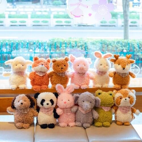 22-37CM Kawaii Plush Toys Cute Stuffed Animal Soft Real Life Fox Rabbit Bear Sheep Appease Doll Birthday Gift For Kids Baby