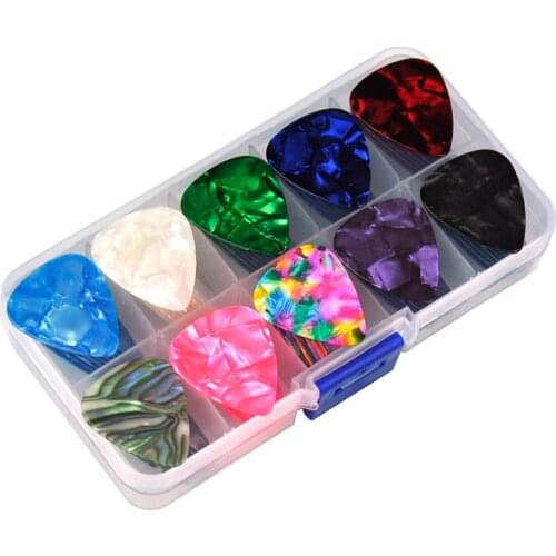 Lots of 100pcs Celluloid Heavy 0.71mm 0.96mm Guitar Picks 10 Colors with PVC Storage Box