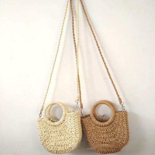 Fashion all-match portable messenger bag small round bucket hand-woven straw bags Trendy all-match handbag small fresh handbags