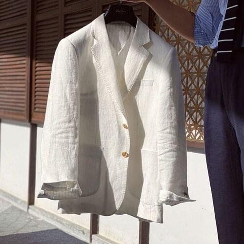 Men Cotton Linen High Quality Soft Comfortable Suit Jackets Business Casual Retro Solid Color Coats Men Pant Suits Two Piece