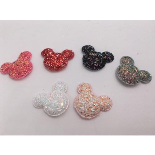Sew on Glitter felt patches for clothes 3.7x3cm Mickey head padded applique 20pcs scrapbooking accessories