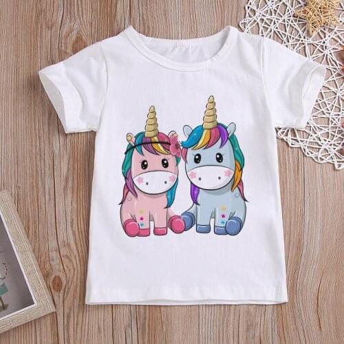 2021 New Cute Kids Clothes Unicorn Girls Tops Rainbow Horse Girls Tshirt Cartoon Baby Boy Clothes Childrens Fashion Shirt