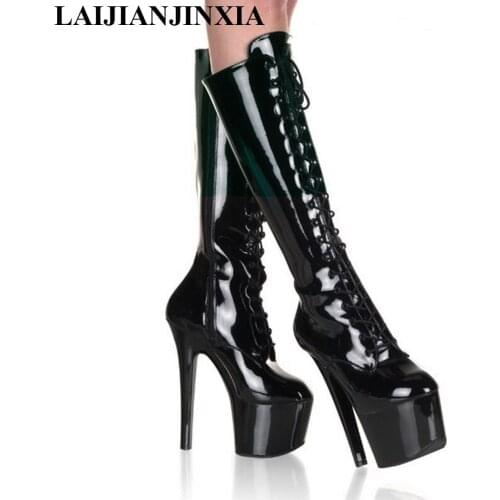 LAIJIANJINXIA New 15CM High Heels Knee High Boots For Women Platform Boot Heels Women Custom Wedding Shoes Bride Women Shoes