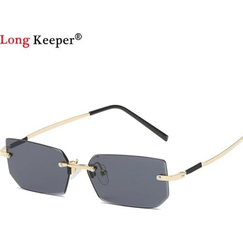 2021 Rimless Small Rectangle Sunglasses Women Brand Designer Sun Glasses Black Gradient Shades Cutting Lens Glasses Ladies Metal