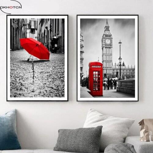 OKHOTCN No Frame London Umbrella Landscape Canvas Painting Nordic Posters And Prints Canvas For Living Room Decor Wall Artworks