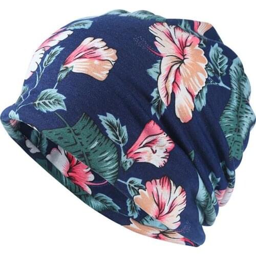 2021 Cotton Autumn winter Skullies cap beanie hat flower print turban Hat scarf dual use for Men and Women 73