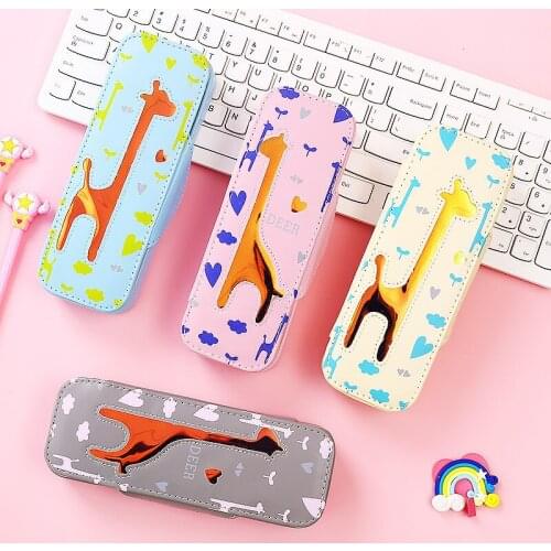 Creative Cute Cartoon Giraffe Large Capacity Pencil Case Pen Multi-Function Storage Box Stationery Kids Gift School Supplies