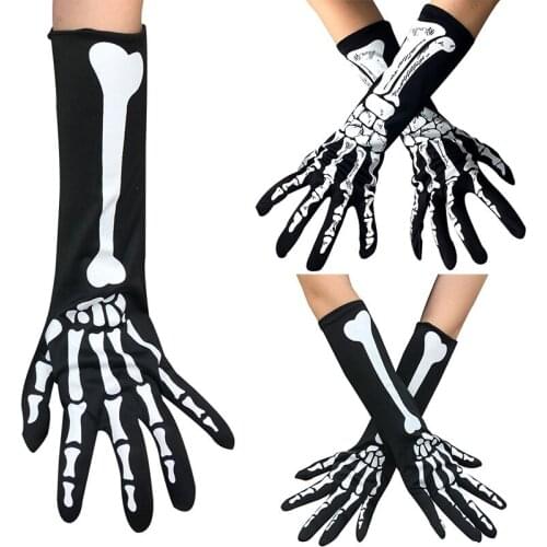 Fashion women Men White Skeleton Gloves Halloween Cosplay Costume Accessories Ghost Bone Gloves Mittens