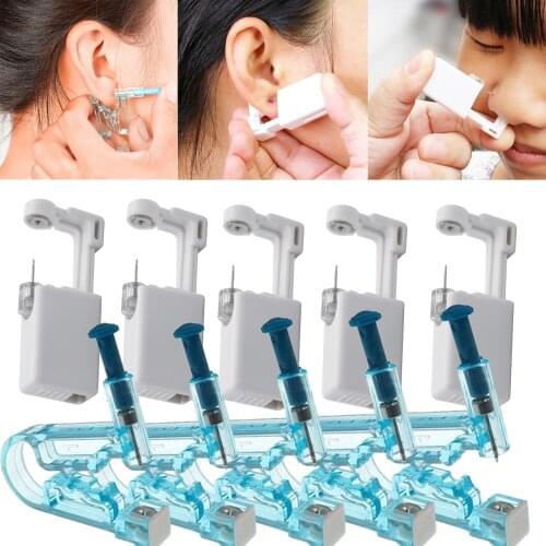 5pcs/set Ear Piercing Gun Kit Disposable Disinfect Safety Earring Piercer Machine Studs Nose cLip Body Jewelry Piercing Tool