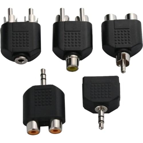 2pcs RCA Y Splitter AV Audio Video Plug Converter 1 Male to 2 Female Adapter Kit Lotus Color AV Jack RCA Plug To Double 5 Styles