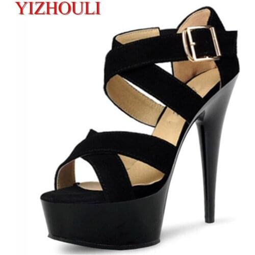 New Summer Women Sexy Roman 15 cm High Heels Platform Ankle Strap Sandals Women Fashion Black Gladiator Sandals