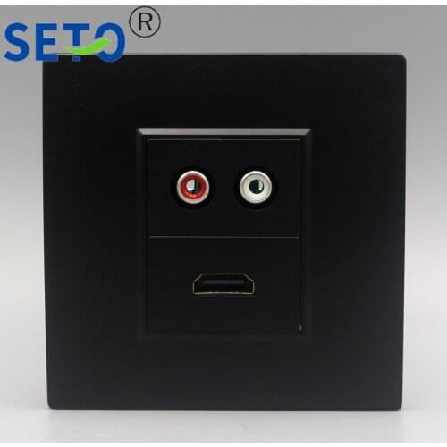 SeTo 86 Type One Red & White Audio Connector + One HDMI Panel Wall Platen Black Socket Keystone Faceplate