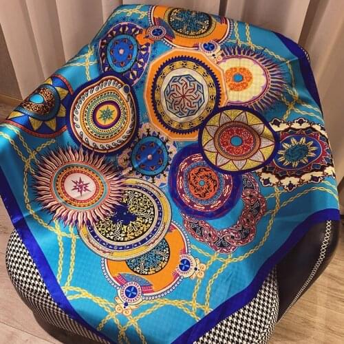 Silk spot silk scarf Ladies luxury brand satin scarf Scenic scarf Square 90* 90cm headscarf Two headscarf handkerchief