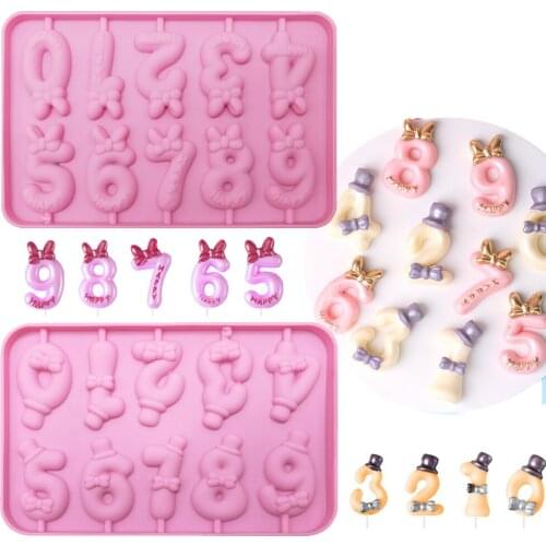 New Cartoon Number Silicone Cake Molds Bow Cap 0-9 Numbers Chocolate Lollipop Candy Fondant Mould Birthday Cake Decorating Tools